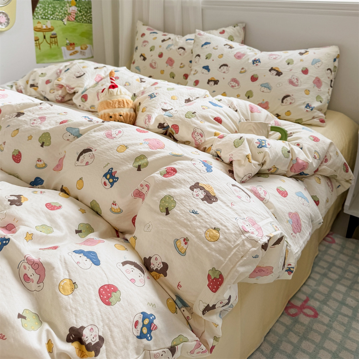 91家纺网 家纺一手货源 找家纺 多品家纺 2025新款超柔云感双层纱四件套 魔法新新