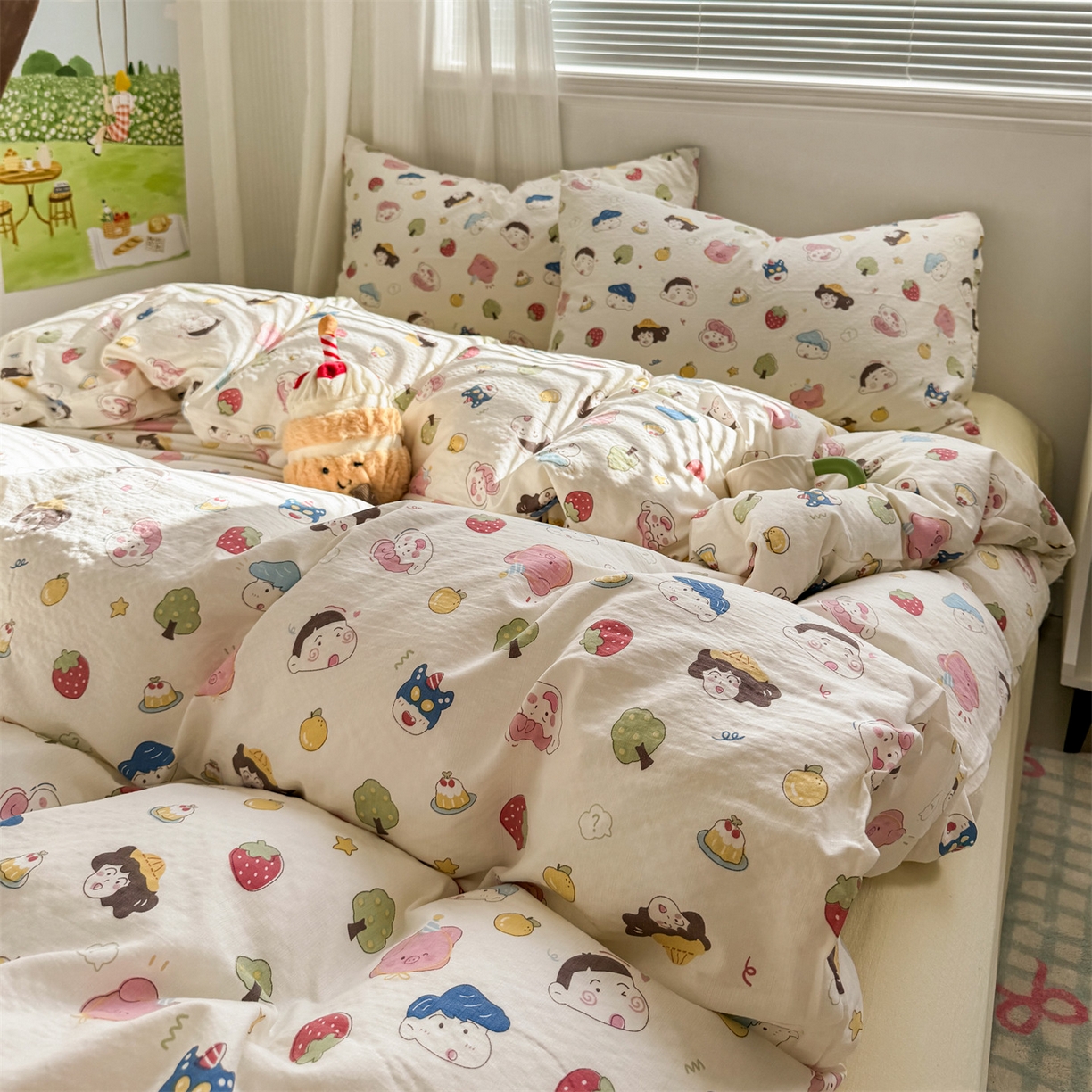 91家纺网 家纺一手货源 找家纺 多品家纺 2025新款超柔云感双层纱四件套 魔法新新