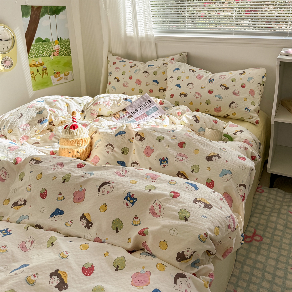 91家纺网 家纺一手货源 找家纺 多品家纺 2025新款超柔云感双层纱四件套 魔法新新