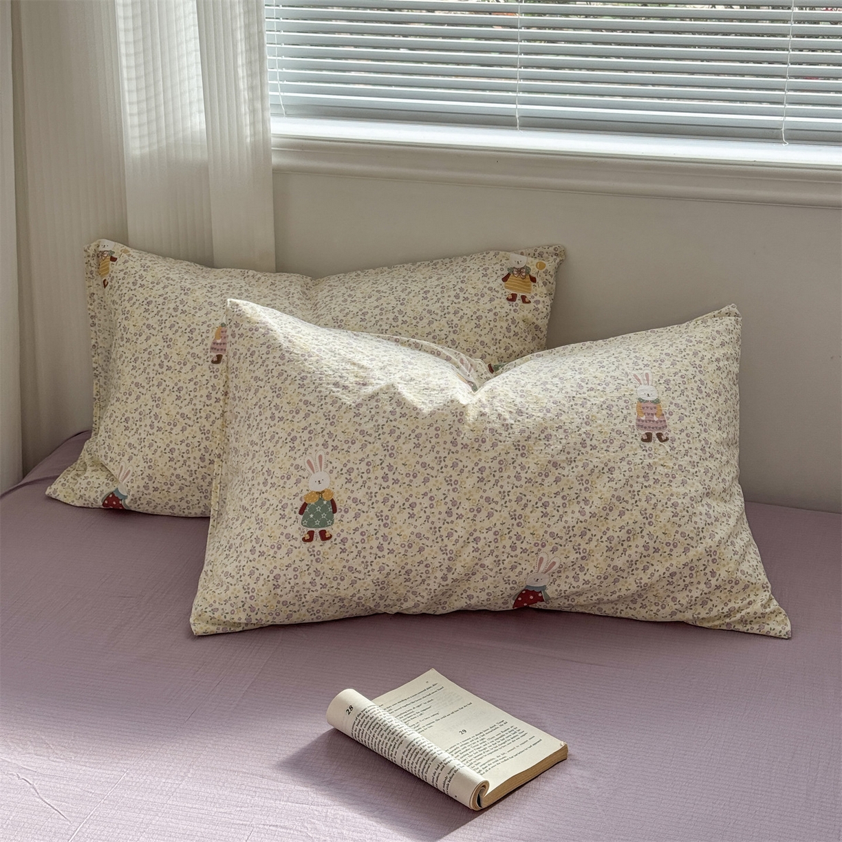 91家纺网 家纺一手货源 找家纺 多品家纺 2025新款超柔云感双层纱四件套 泡芙兔兔