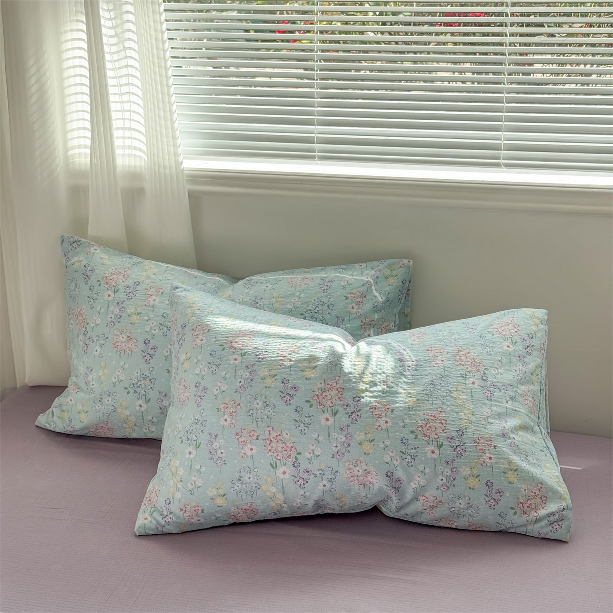 91家纺网 家纺一手货源 找家纺 多品家纺 2025新款超柔云感双层纱四件套 清荷