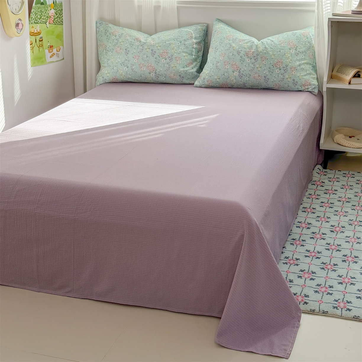 91家纺网 家纺一手货源 找家纺 多品家纺 2025新款超柔云感双层纱四件套 清荷