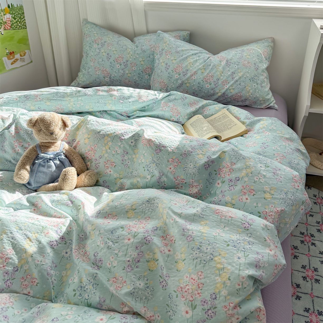 91家纺网 家纺一手货源 找家纺 多品家纺 2025新款超柔云感双层纱四件套 清荷