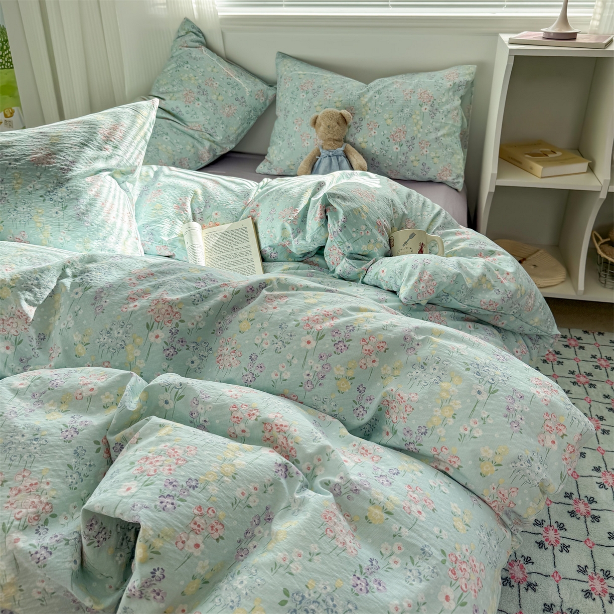 91家纺网 家纺一手货源 找家纺 多品家纺 2025新款超柔云感双层纱四件套 清荷