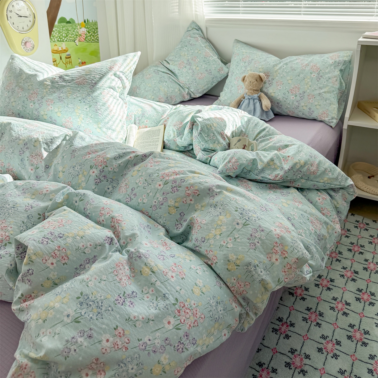 91家纺网 家纺一手货源 找家纺 多品家纺 2025新款超柔云感双层纱四件套 清荷