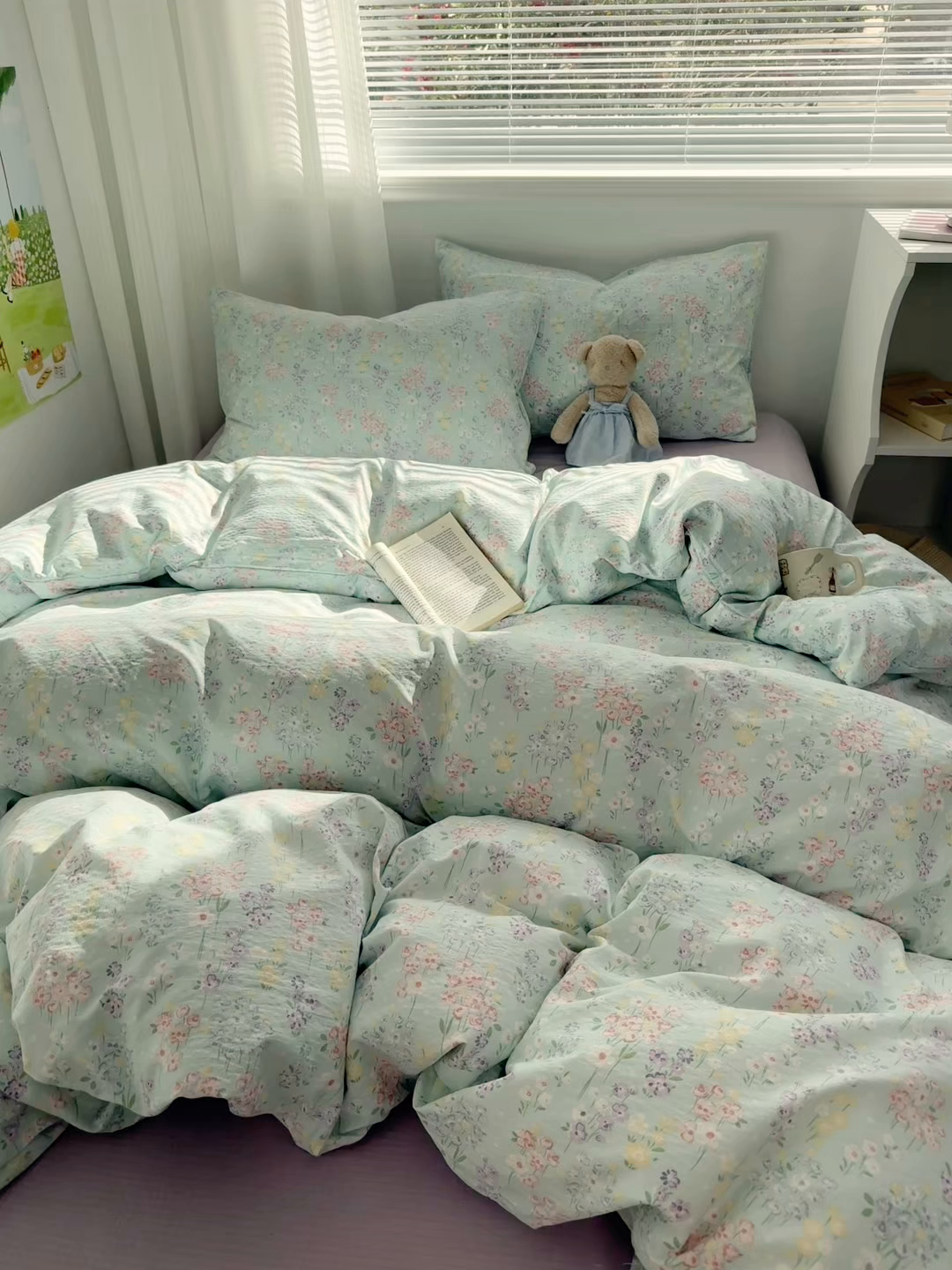 91家纺网 家纺一手货源 找家纺 多品家纺 2025新款超柔云感双层纱四件套 清荷