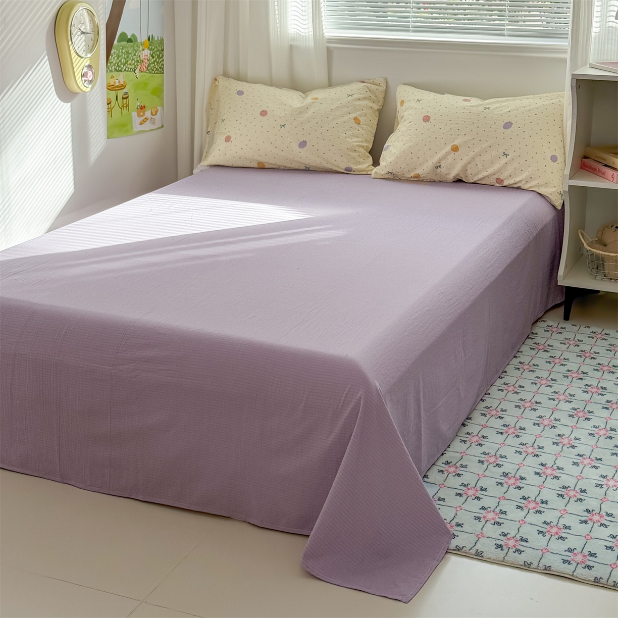 91家纺网 家纺一手货源 找家纺 多品家纺 2025新款超柔云感双层纱四件套 五彩草莓