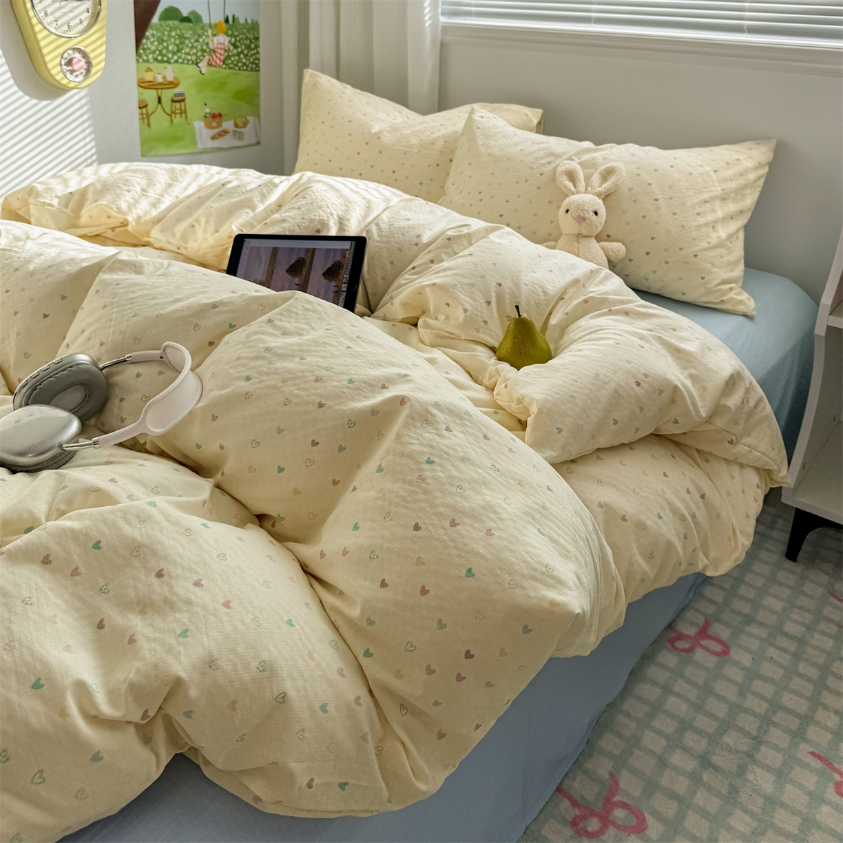 91家纺网 家纺一手货源 找家纺 多品家纺 2025新款超柔云感双层纱四件套 心动