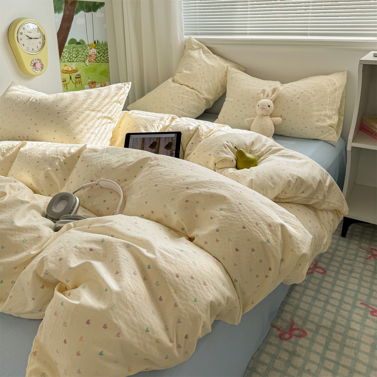 91家纺网 家纺一手货源 找家纺 多品家纺 2025新款超柔云感双层纱四件套 心动