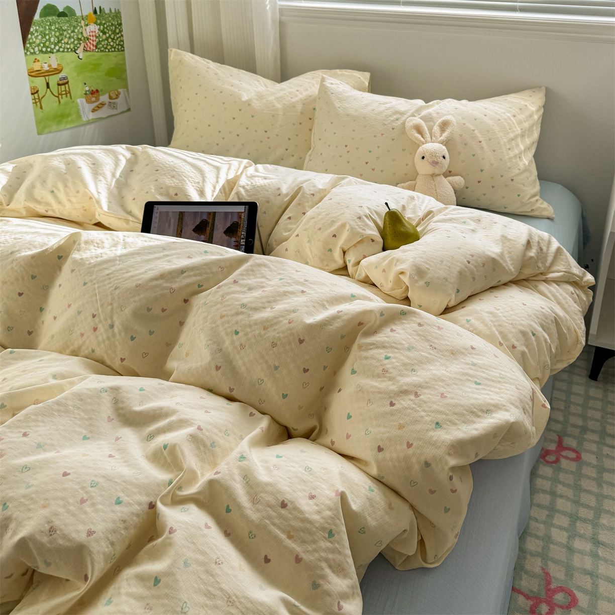 91家纺网 家纺一手货源 找家纺 多品家纺 2025新款超柔云感双层纱四件套 心动