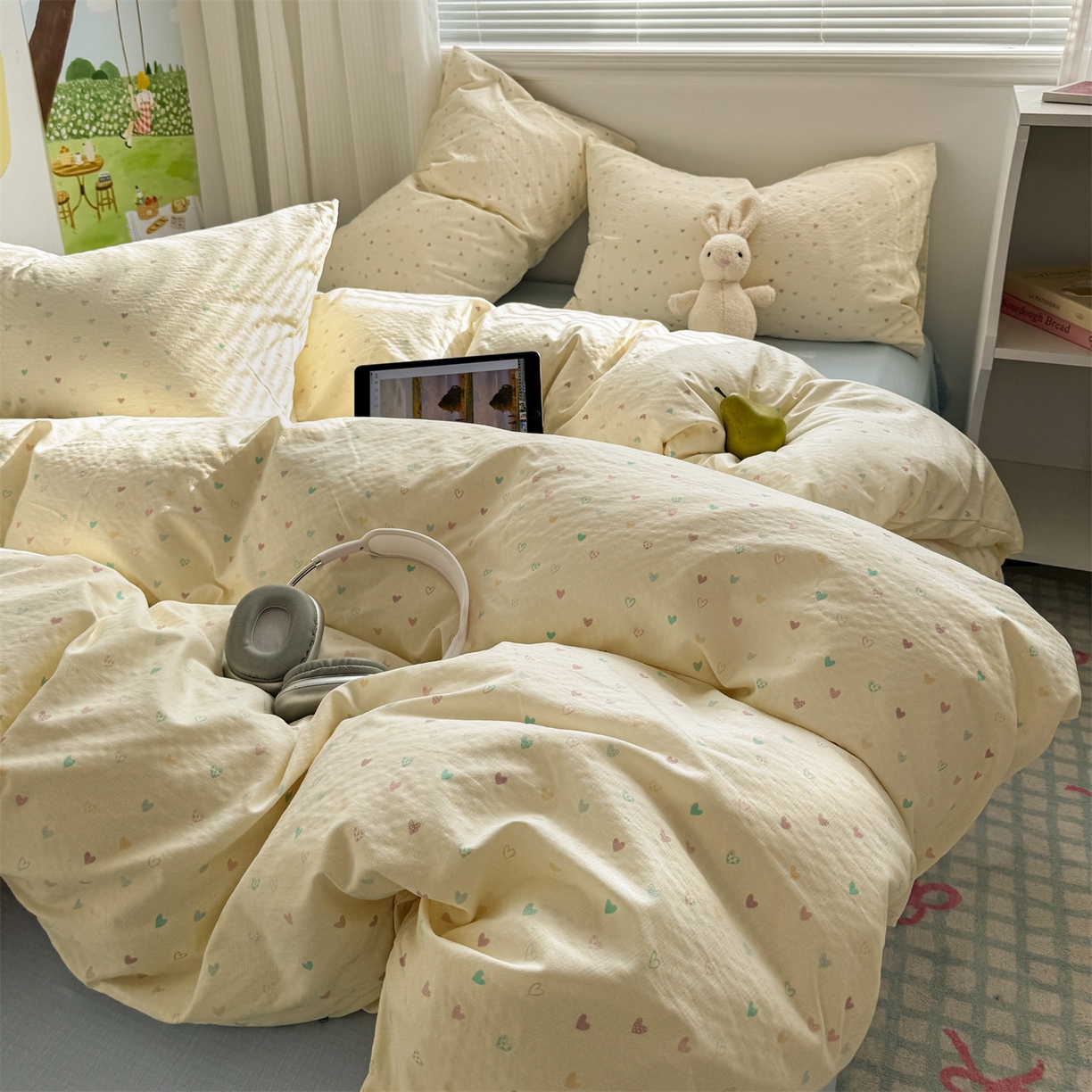 91家纺网 家纺一手货源 找家纺 多品家纺 2025新款超柔云感双层纱四件套 心动