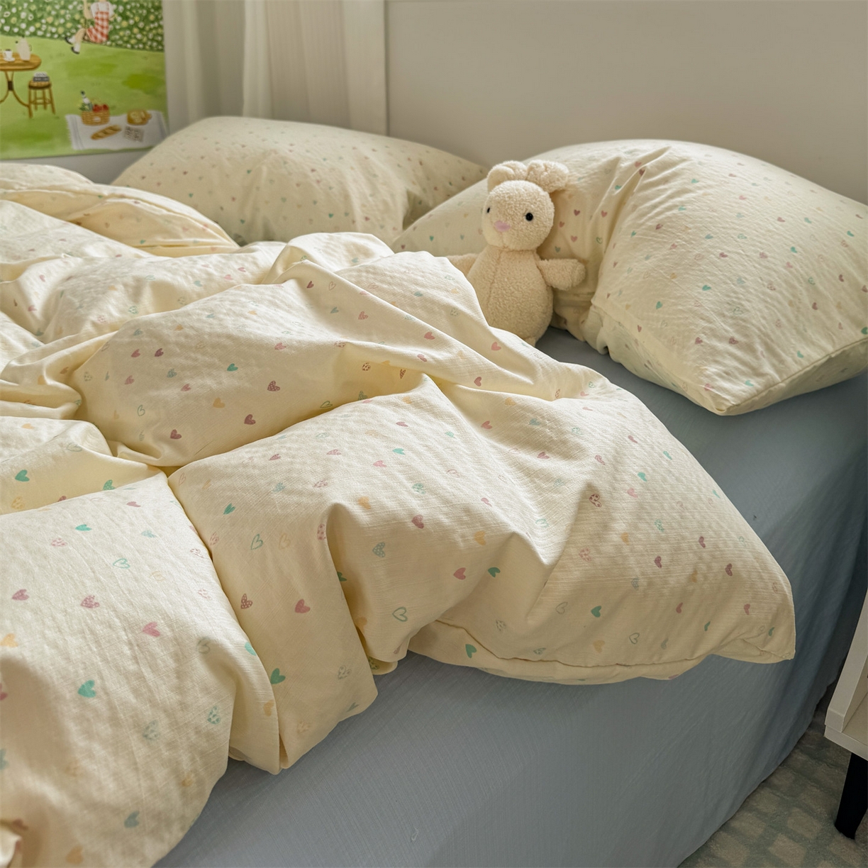 91家纺网 家纺一手货源 找家纺 多品家纺 2025新款超柔云感双层纱四件套 心动