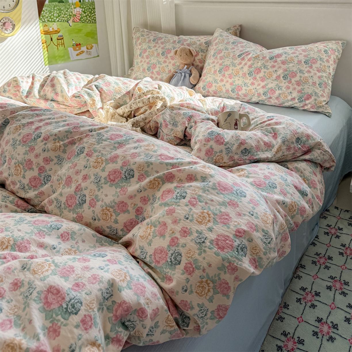 91家纺网 家纺一手货源 找家纺 多品家纺 2025新款超柔云感双层纱四件套 幽香