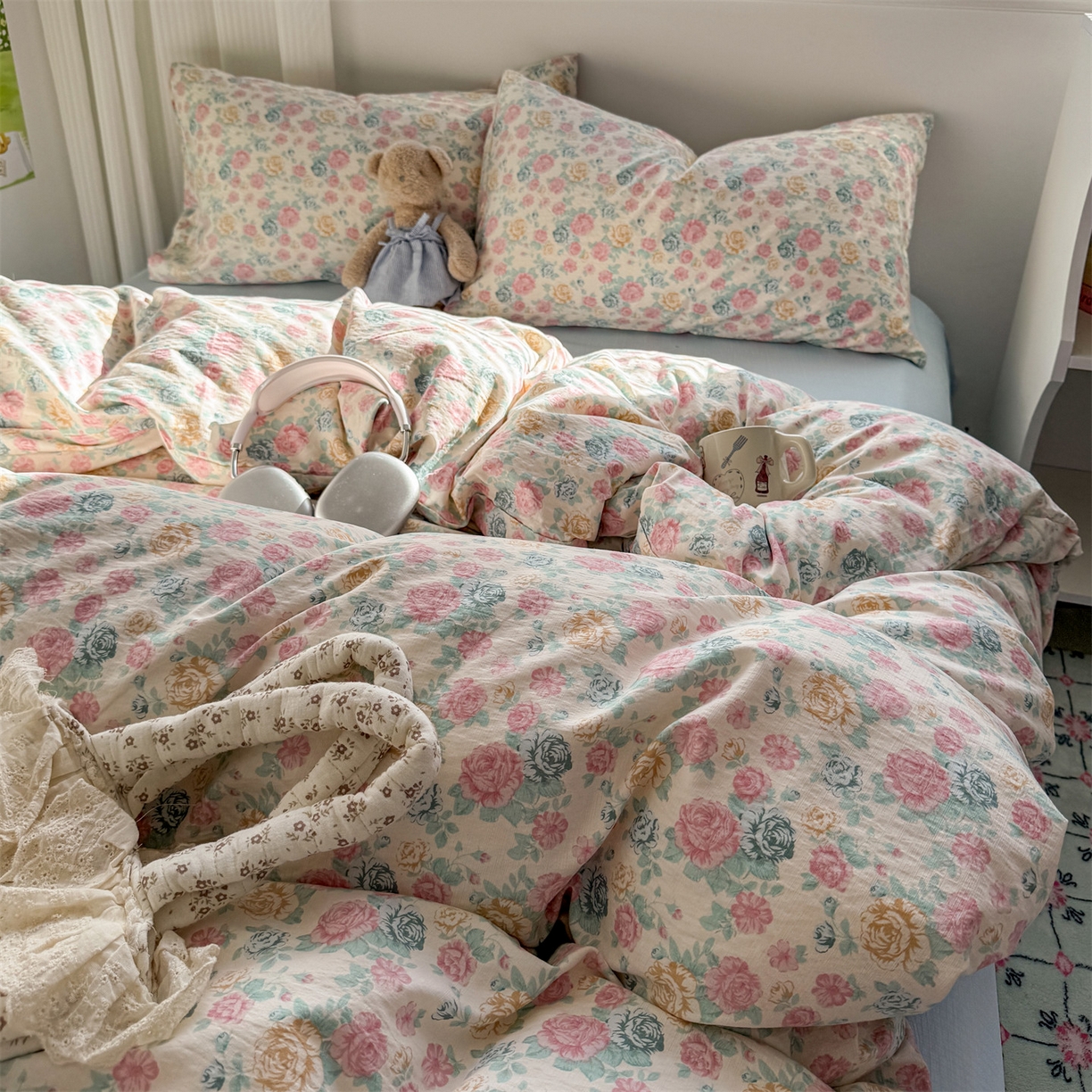 91家纺网 家纺一手货源 找家纺 多品家纺 2025新款超柔云感双层纱四件套 幽香