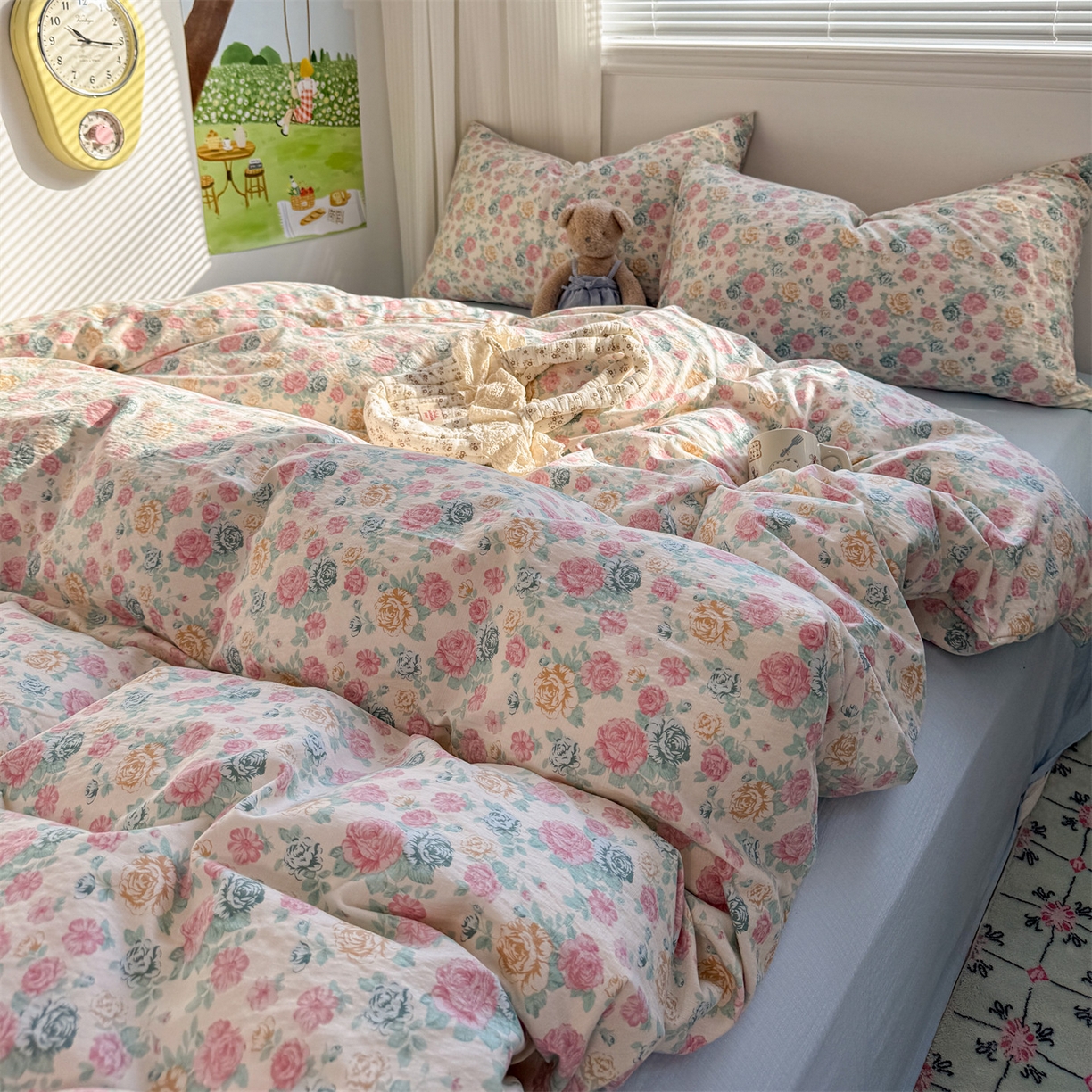 91家纺网 家纺一手货源 找家纺 多品家纺 2025新款超柔云感双层纱四件套 幽香