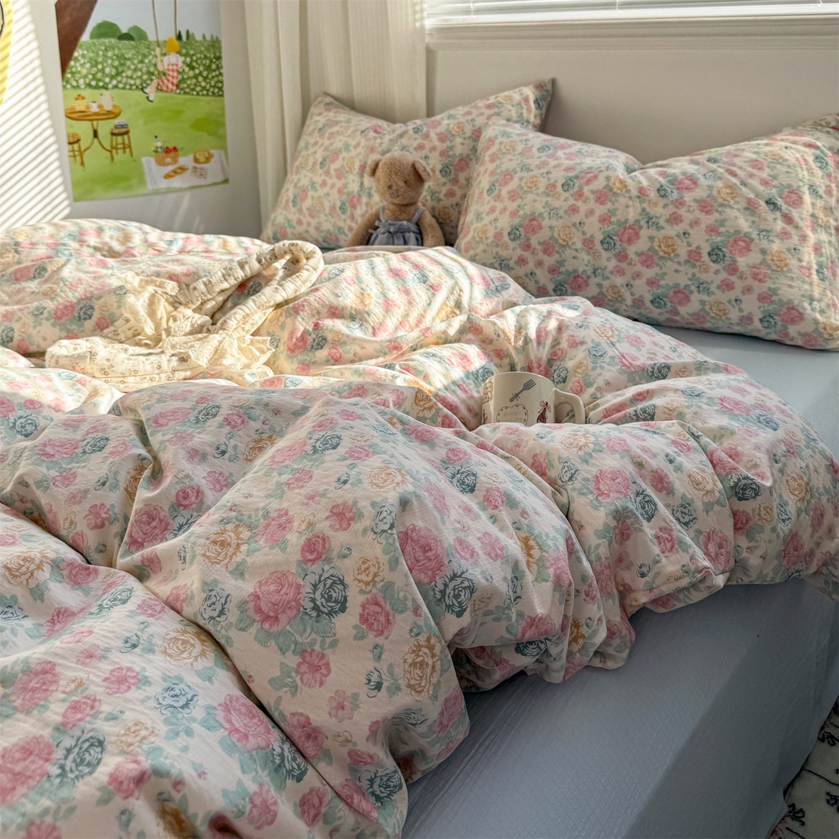 91家纺网 家纺一手货源 找家纺 多品家纺 2025新款超柔云感双层纱四件套 幽香