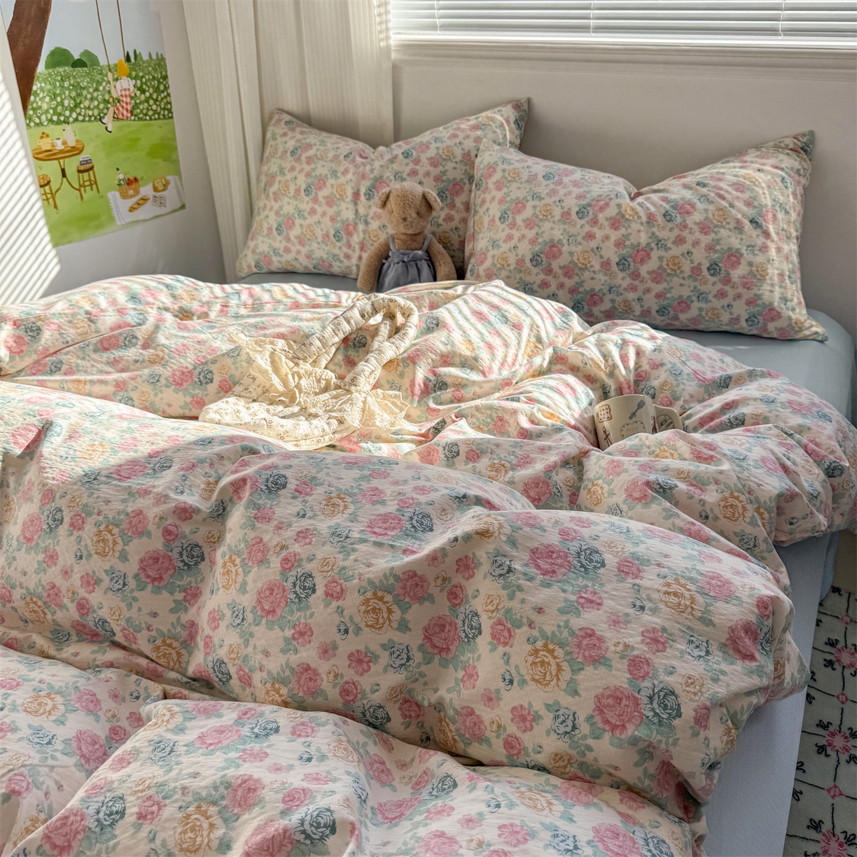 91家纺网 家纺一手货源 找家纺 多品家纺 2025新款超柔云感双层纱四件套 幽香