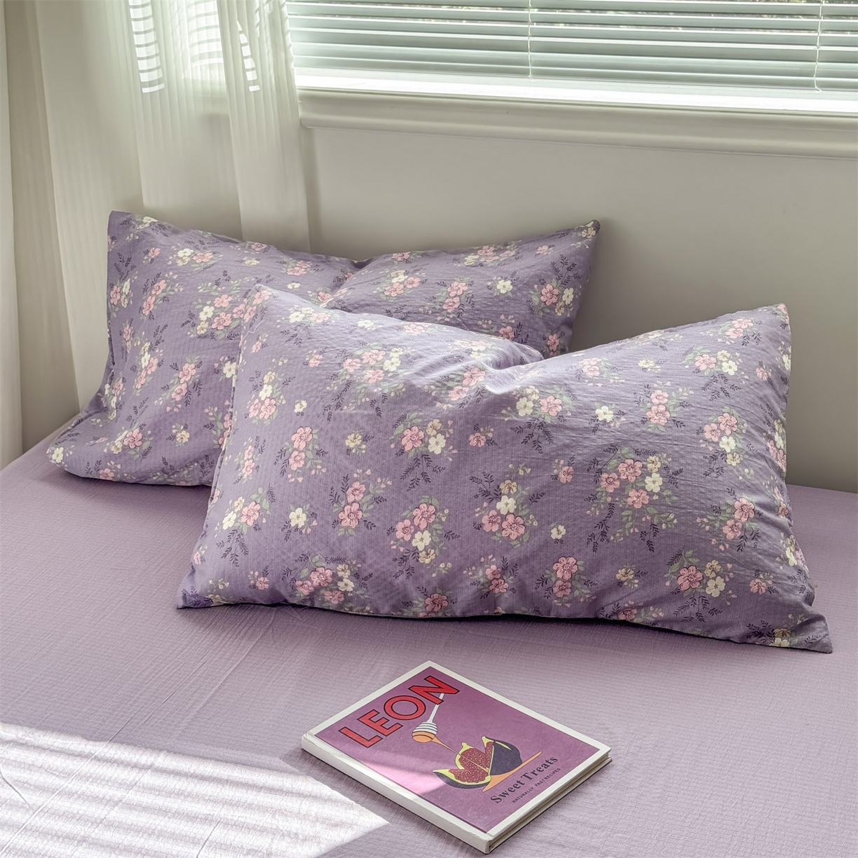 91家纺网 家纺一手货源 找家纺 多品家纺 2025新款超柔云感双层纱四件套 紫烟