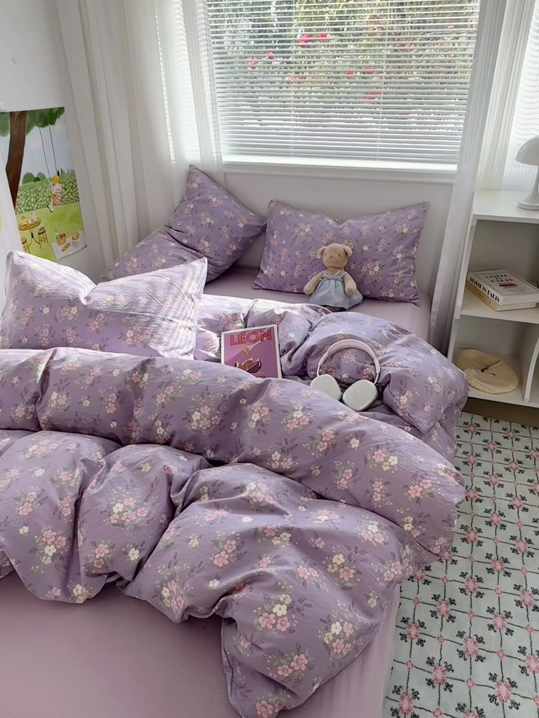 91家纺网 家纺一手货源 找家纺 多品家纺 2025新款超柔云感双层纱四件套 紫烟