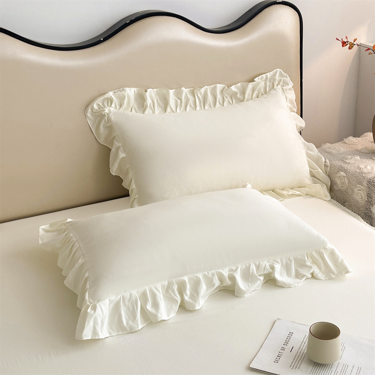 91家纺网 家纺一手货源 找家纺 （总）好儿喜家纺 2025新款A类水洗棉花边床裙蕾丝床罩三件套-醉美人