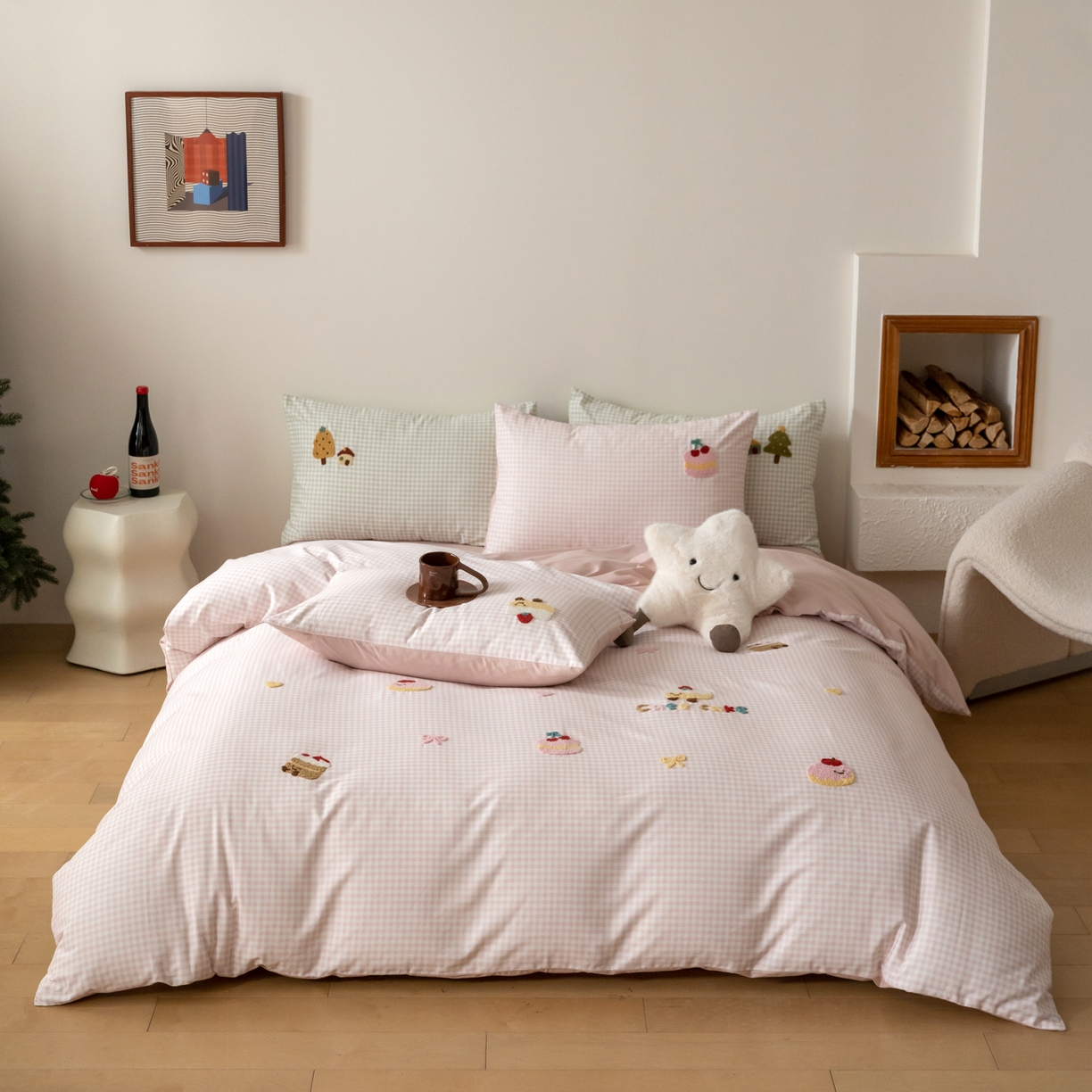 91家纺网 家纺一手货源 找家纺 （总）FORTWO家纺原创设计（FOR TWO家纺） 2025新款50磨毛格子可爱卡通毛巾绣四件套