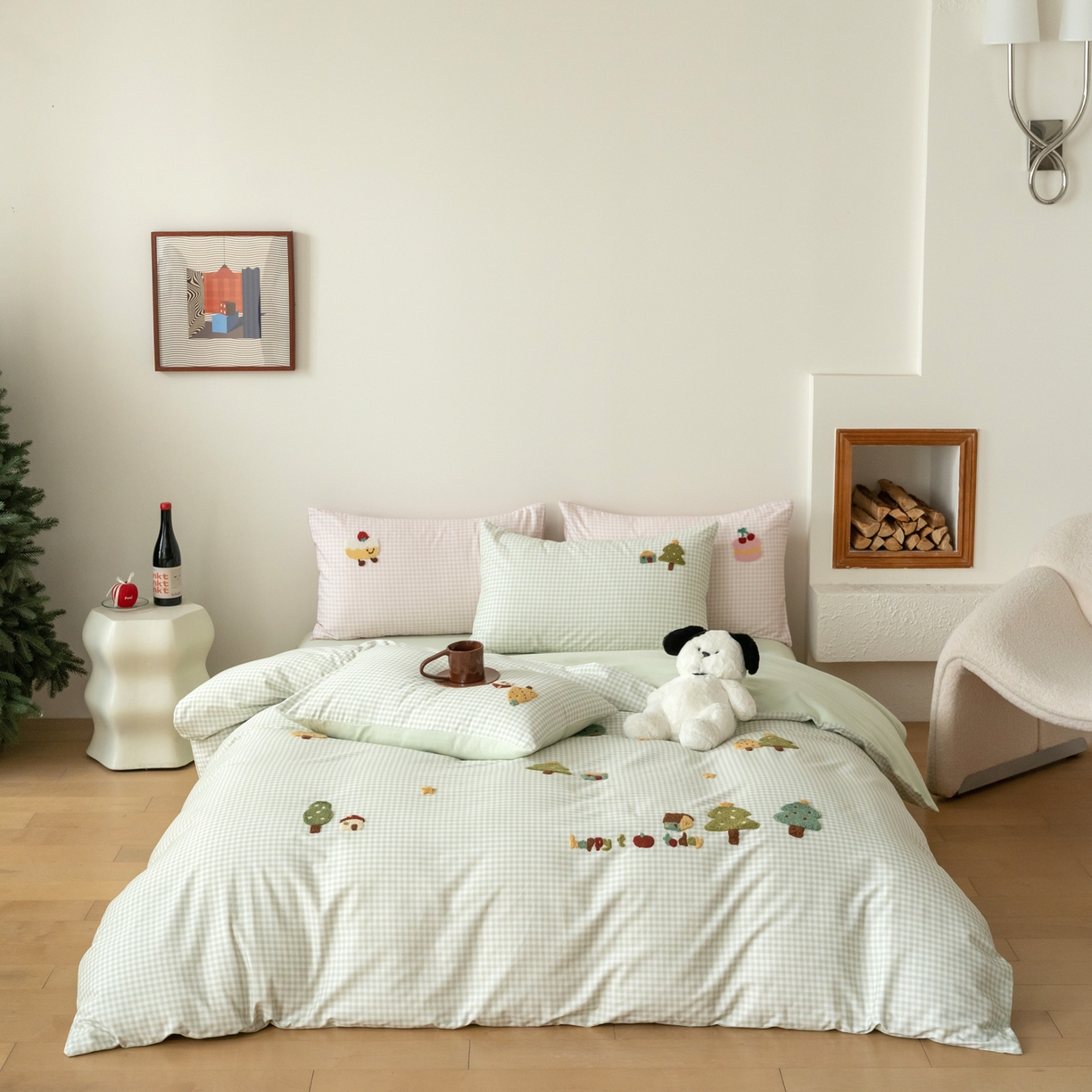 91家纺网 家纺一手货源 找家纺 （总）FORTWO家纺原创设计（FOR TWO家纺） 2025新款50磨毛格子可爱卡通毛巾绣四件套