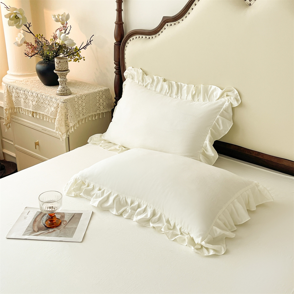 91家纺网 家纺一手货源 找家纺 （总）好儿喜家纺 2025新款A类水洗棉花边床裙蕾丝床罩三件套-梦之香