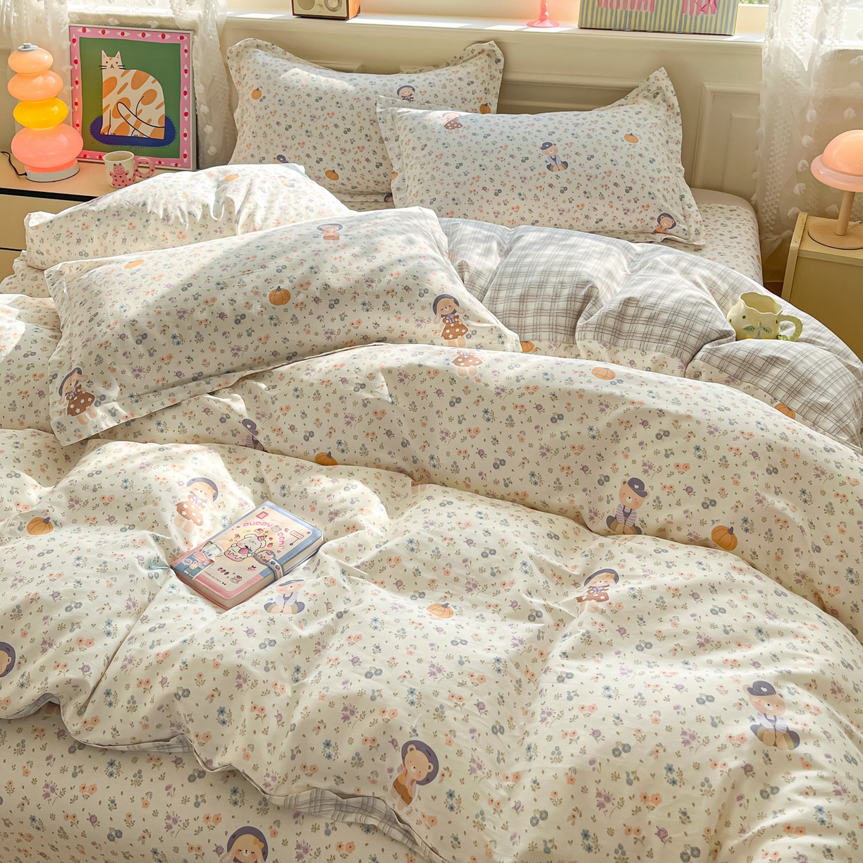 91家纺网 家纺一手货源 找家纺 花梦欣 2025新款全棉印花单品系列-四件套 碎花兔熊