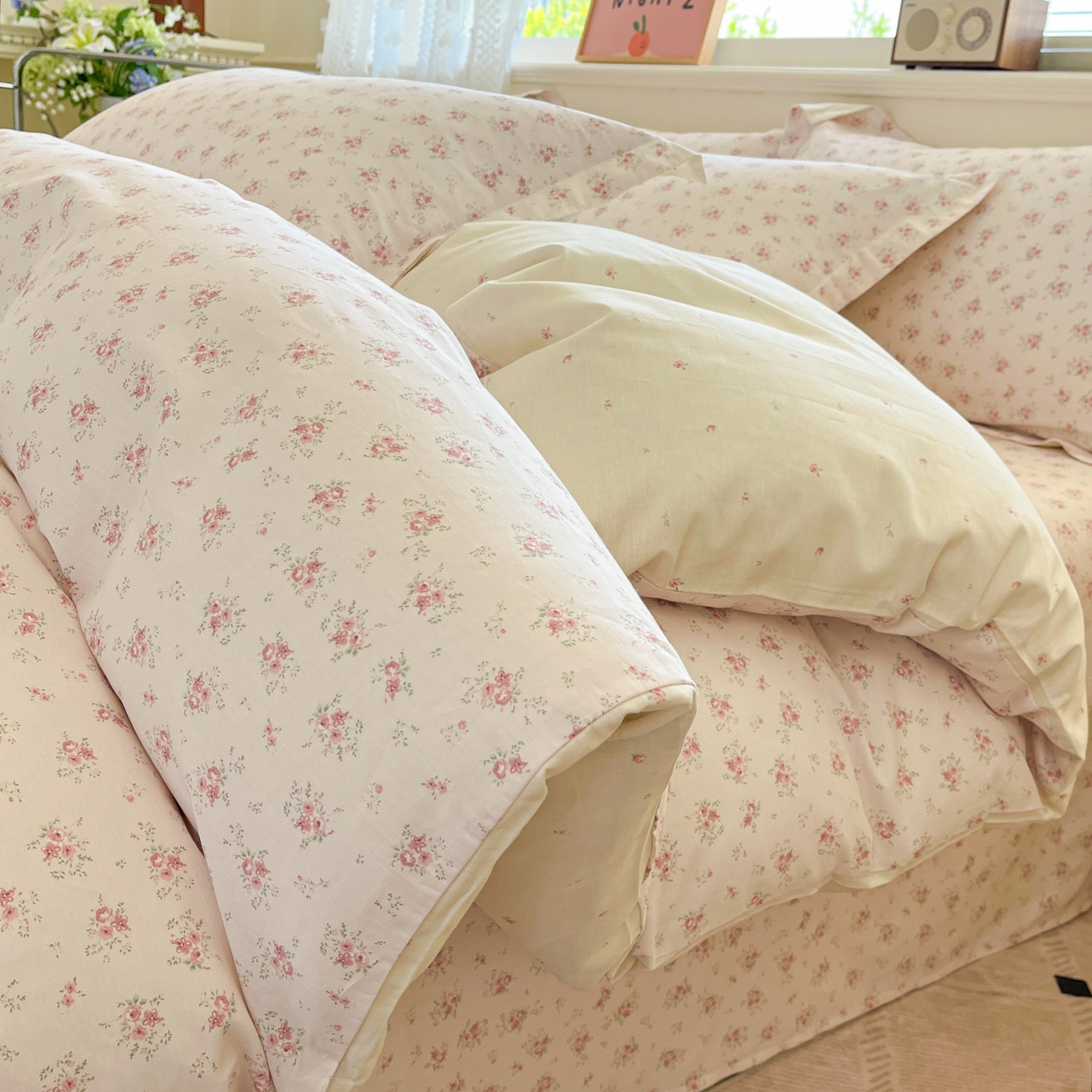 91家纺网 家纺一手货源 找家纺 花梦欣 2025新款全棉印花单品系列-四件套 疏影梦境粉