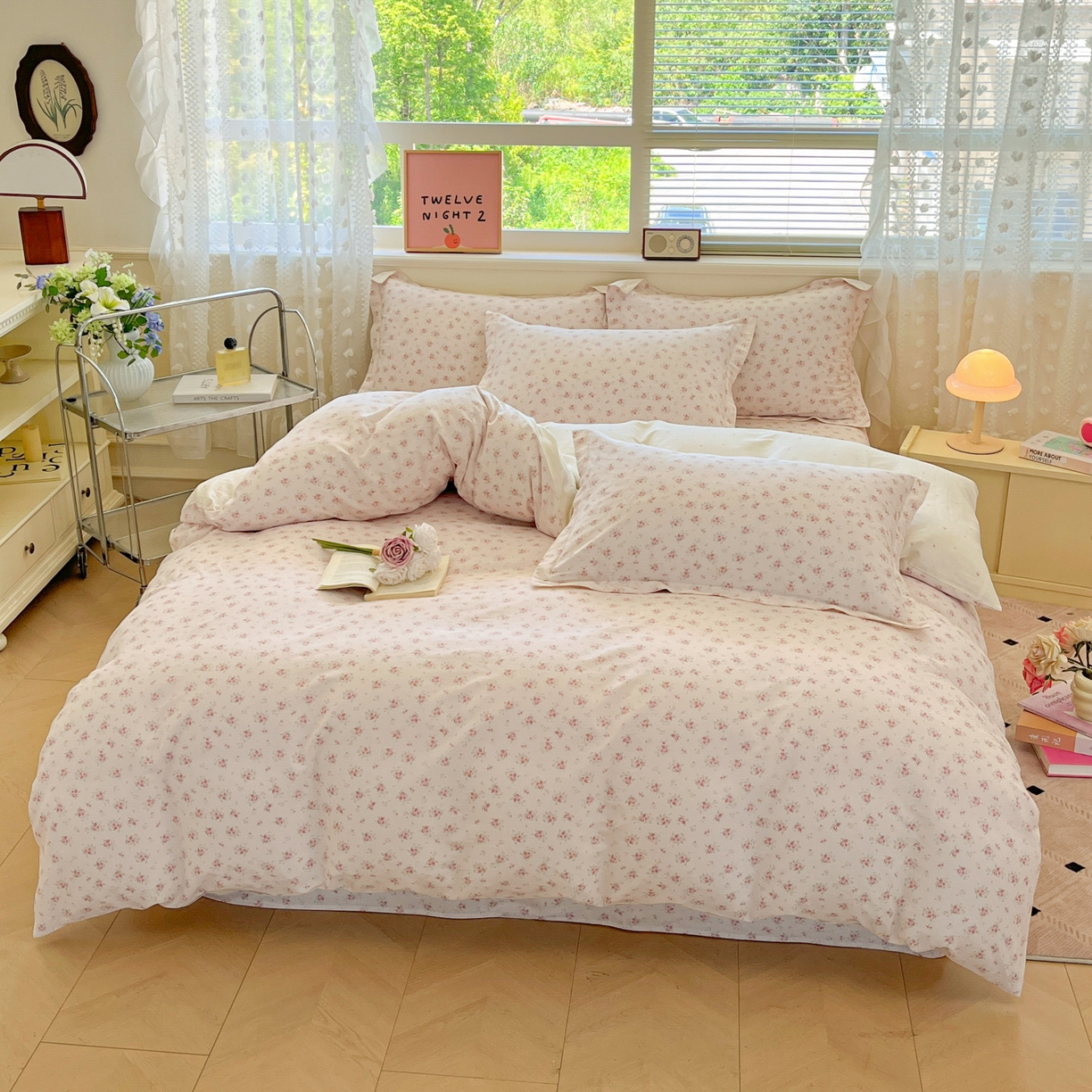 91家纺网 家纺一手货源 找家纺 花梦欣 2025新款全棉印花单品系列-四件套 疏影梦境粉