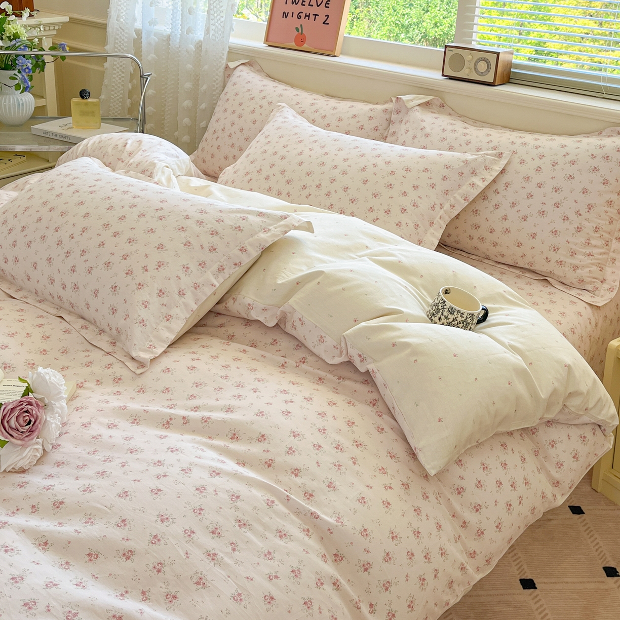 91家纺网 家纺一手货源 找家纺 花梦欣 2025新款全棉印花单品系列-四件套 疏影梦境粉