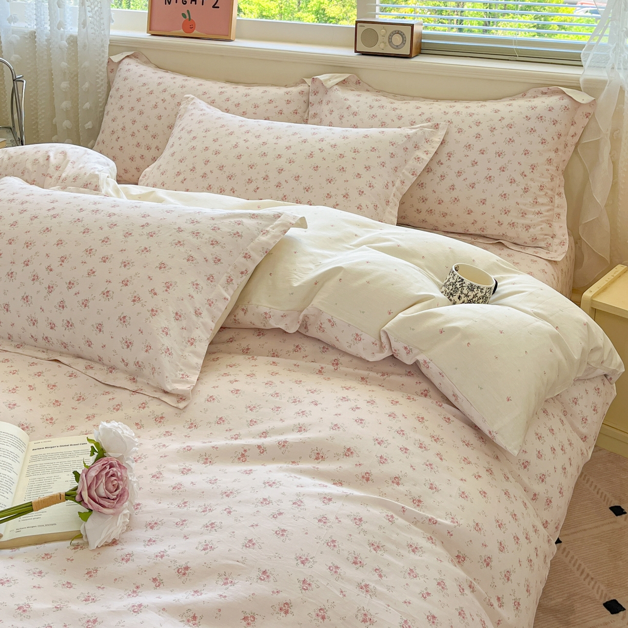 91家纺网 家纺一手货源 找家纺 花梦欣 2025新款全棉印花单品系列-四件套 疏影梦境粉