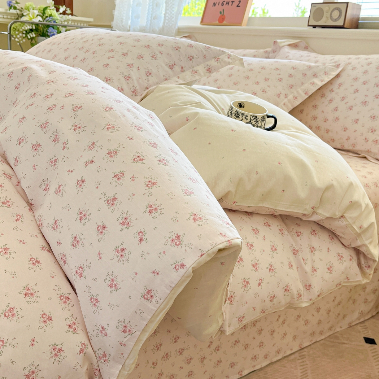 91家纺网 家纺一手货源 找家纺 花梦欣 2025新款全棉印花单品系列-四件套 疏影梦境粉