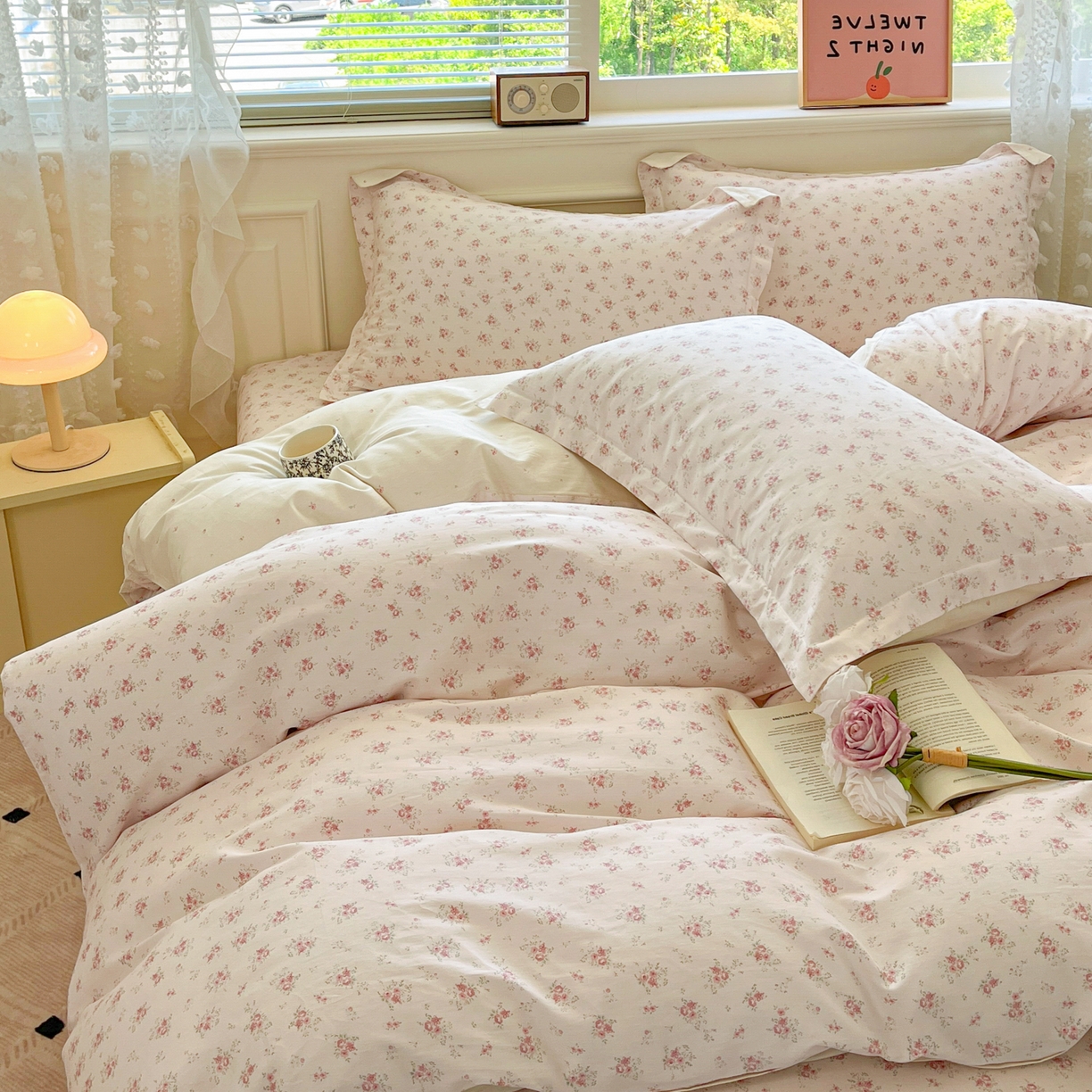 91家纺网 家纺一手货源 找家纺 花梦欣 2025新款全棉印花单品系列-四件套 疏影梦境粉