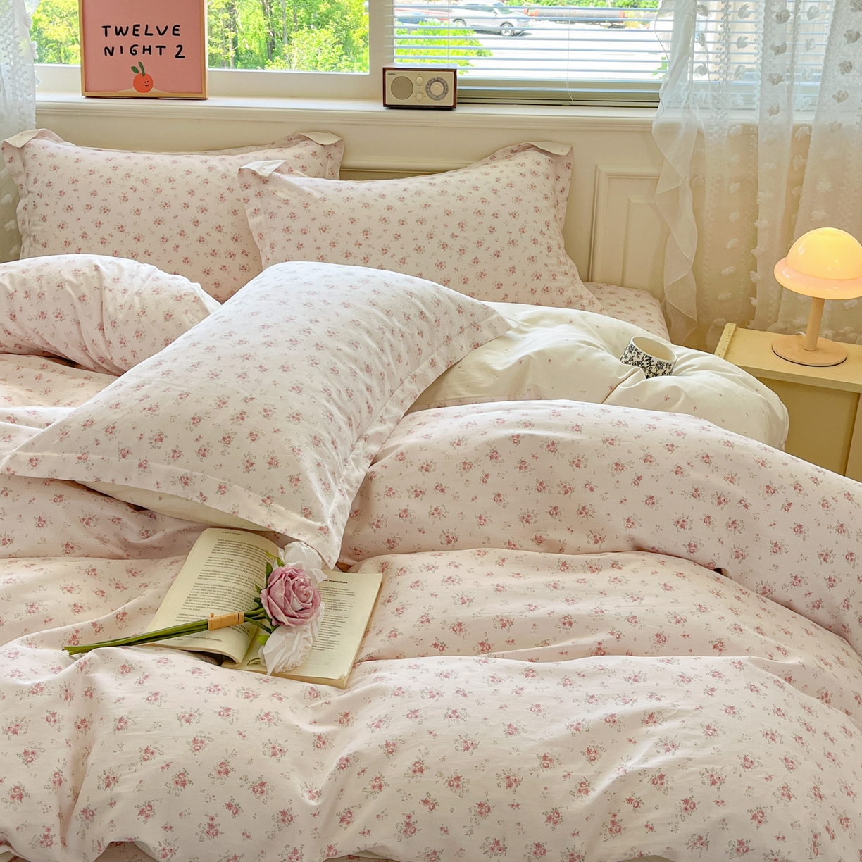 91家纺网 家纺一手货源 找家纺 花梦欣 2025新款全棉印花单品系列-四件套 疏影梦境粉