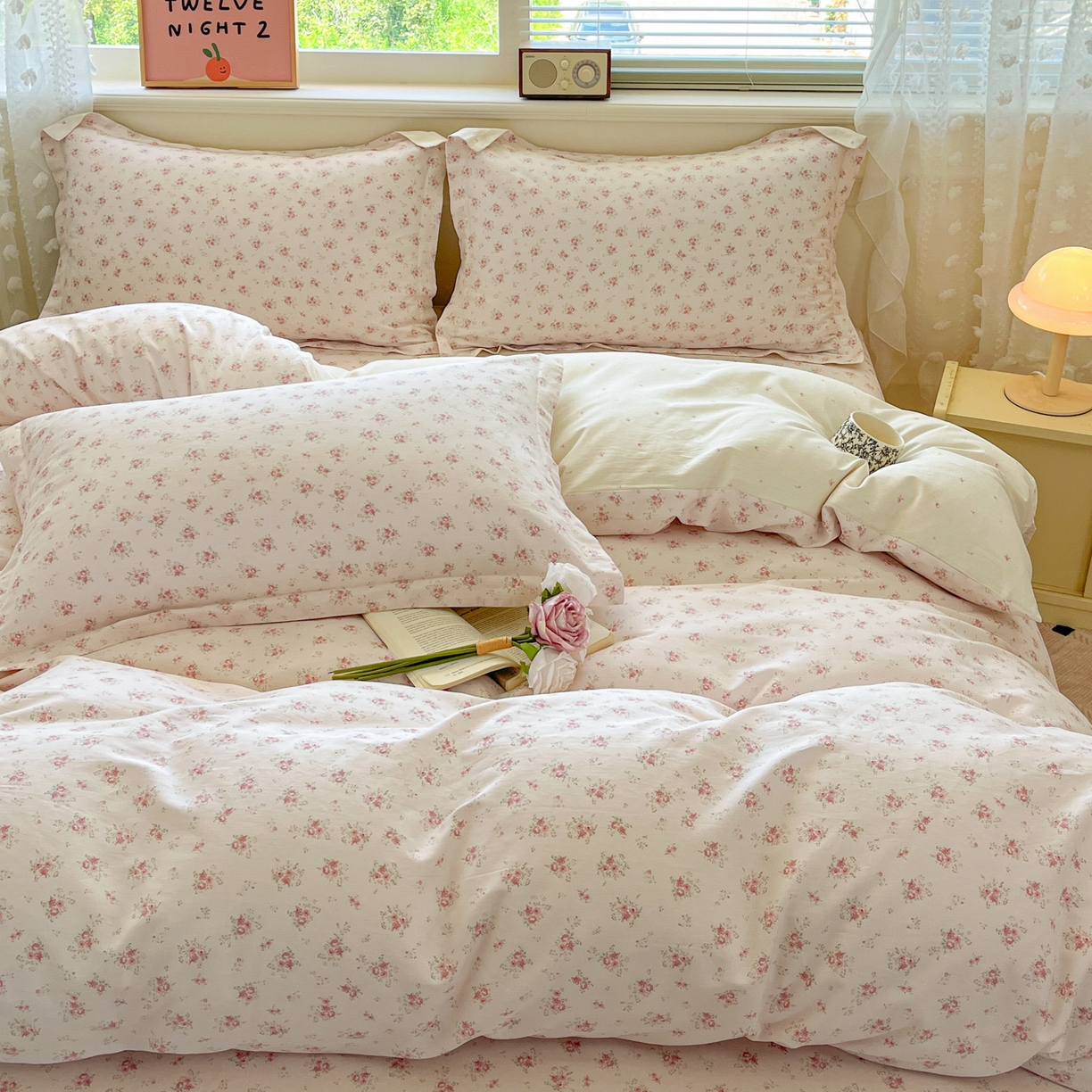 91家纺网 家纺一手货源 找家纺 花梦欣 2025新款全棉印花单品系列-四件套 疏影梦境粉