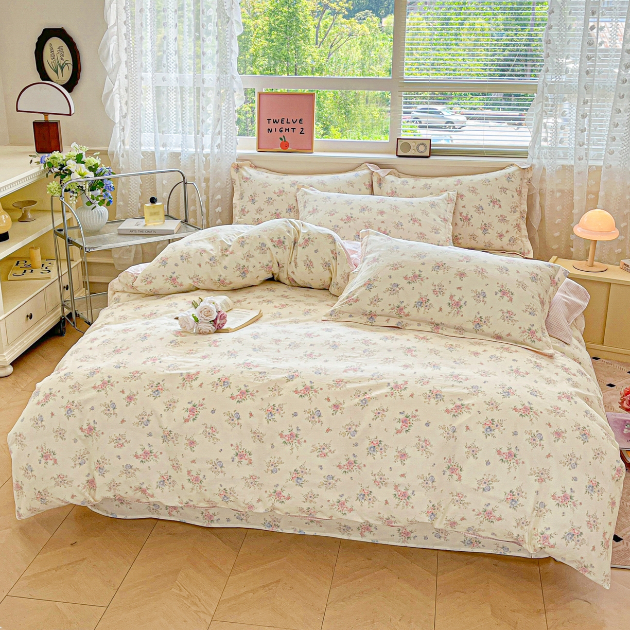 91家纺网 家纺一手货源 找家纺 花梦欣 2025新款全棉印花单品系列-四件套 欧风花影