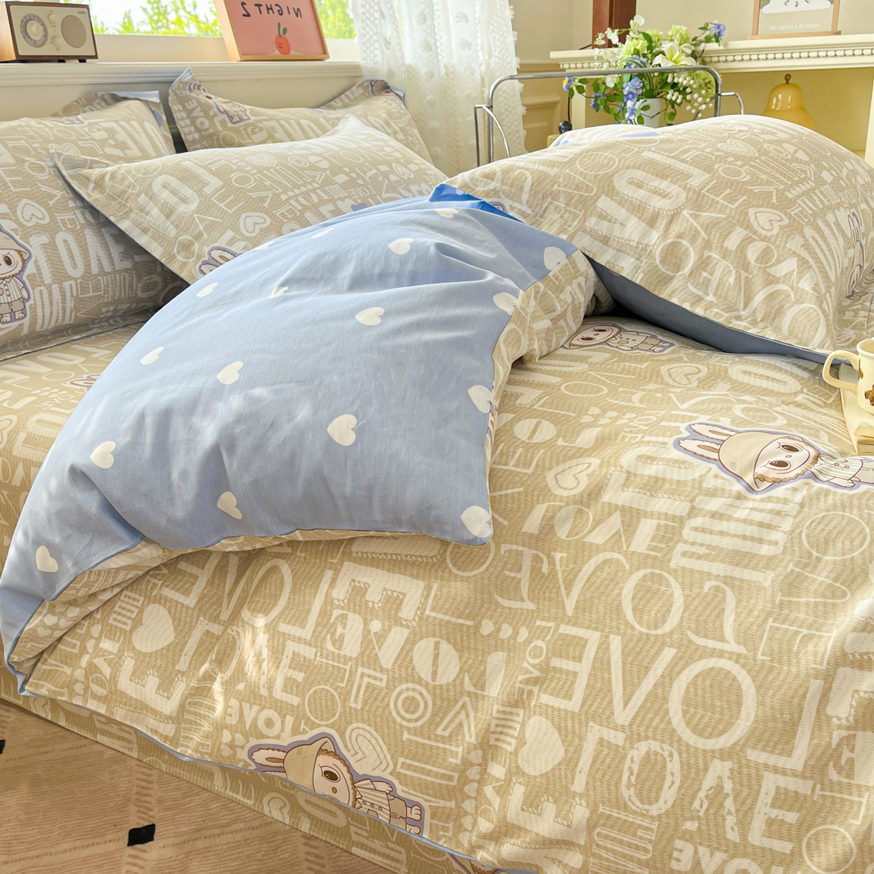 91家纺网 家纺一手货源 找家纺 花梦欣 2025新款全棉印花单品系列-四件套 拉布兔兔