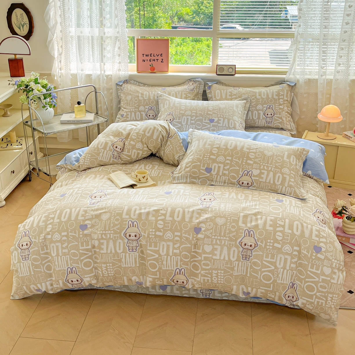 91家纺网 家纺一手货源 找家纺 花梦欣 2025新款全棉印花单品系列-四件套 拉布兔兔