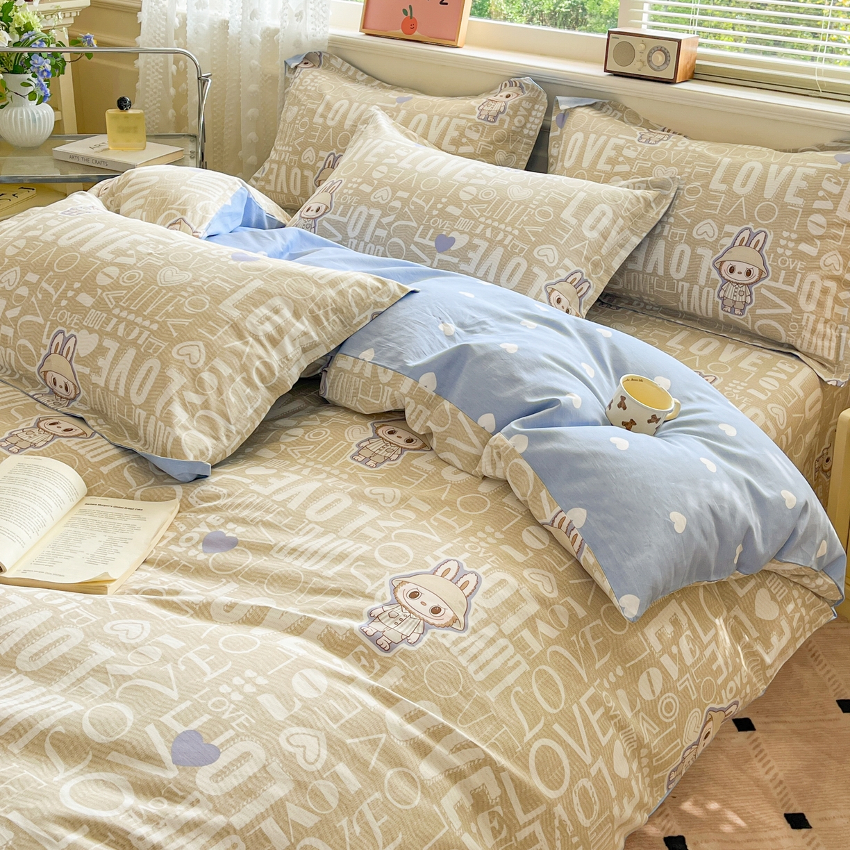 91家纺网 家纺一手货源 找家纺 花梦欣 2025新款全棉印花单品系列-四件套 拉布兔兔