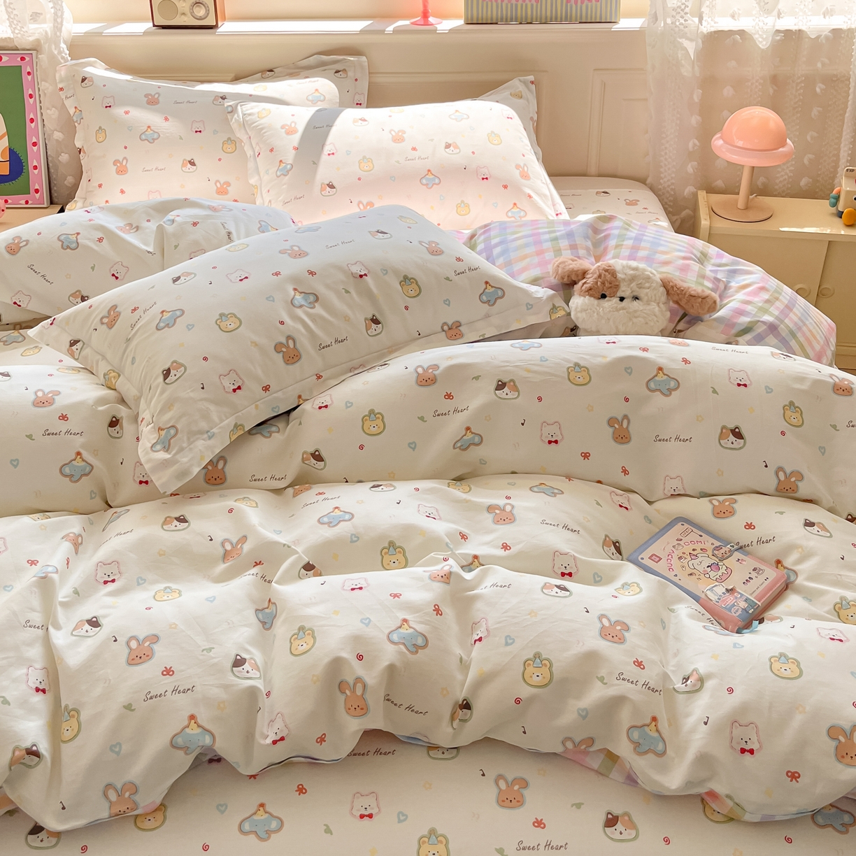 91家纺网 家纺一手货源 找家纺 花梦欣 2025新款全棉印花单品系列-四件套 萌宠国度