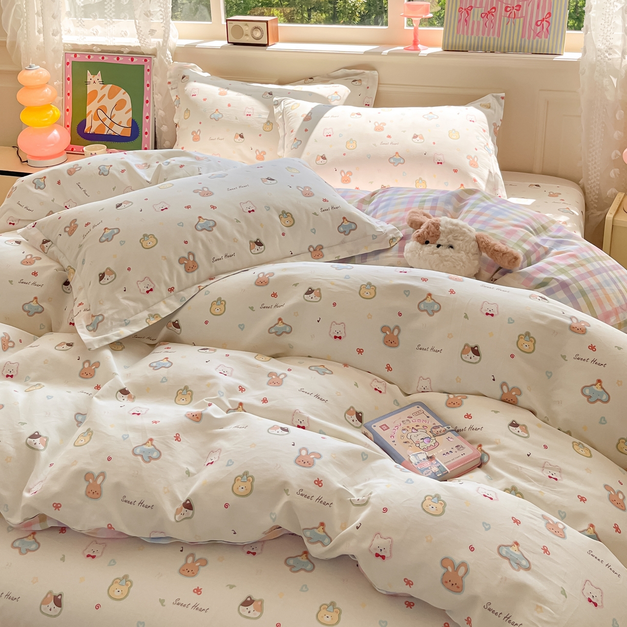 91家纺网 家纺一手货源 找家纺 花梦欣 2025新款全棉印花单品系列-四件套 萌宠国度