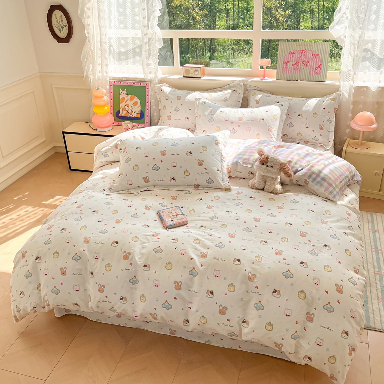 91家纺网 家纺一手货源 找家纺 花梦欣 2025新款全棉印花单品系列-四件套 萌宠国度