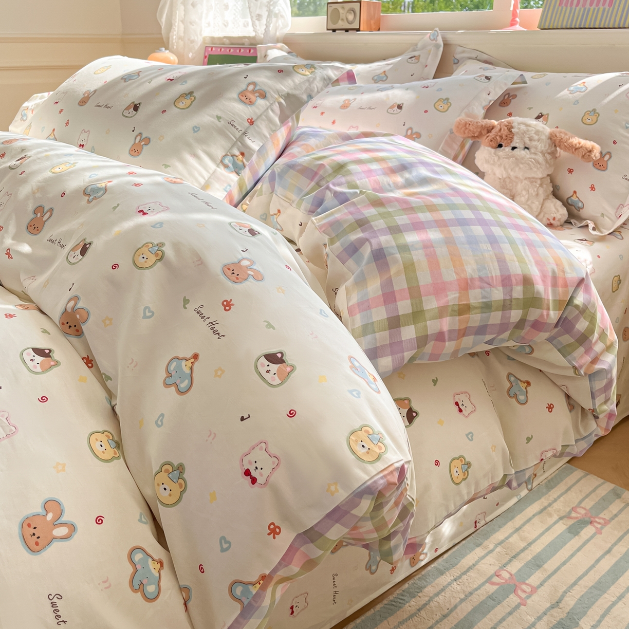 91家纺网 家纺一手货源 找家纺 花梦欣 2025新款全棉印花单品系列-四件套 萌宠国度