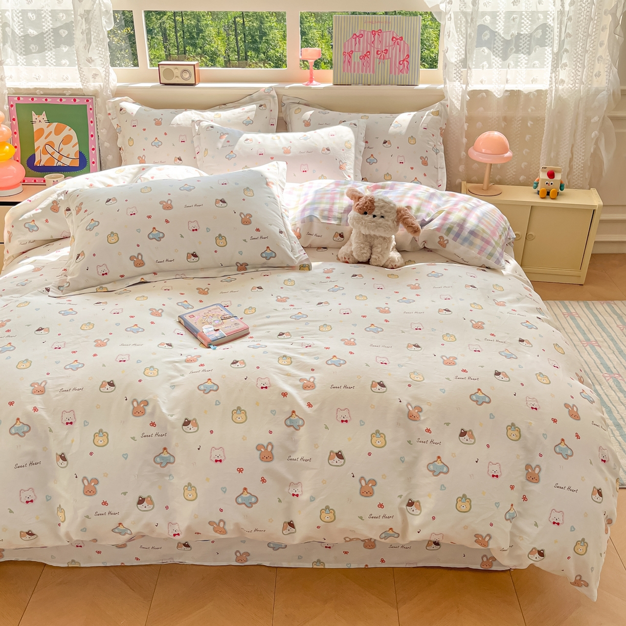 91家纺网 家纺一手货源 找家纺 花梦欣 2025新款全棉印花单品系列-四件套 萌宠国度