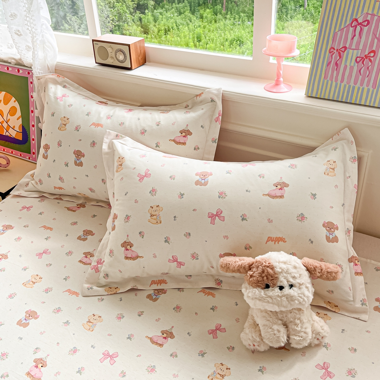 91家纺网 家纺一手货源 找家纺 花梦欣 2025新款全棉印花单品系列-四件套 酷卡小狗