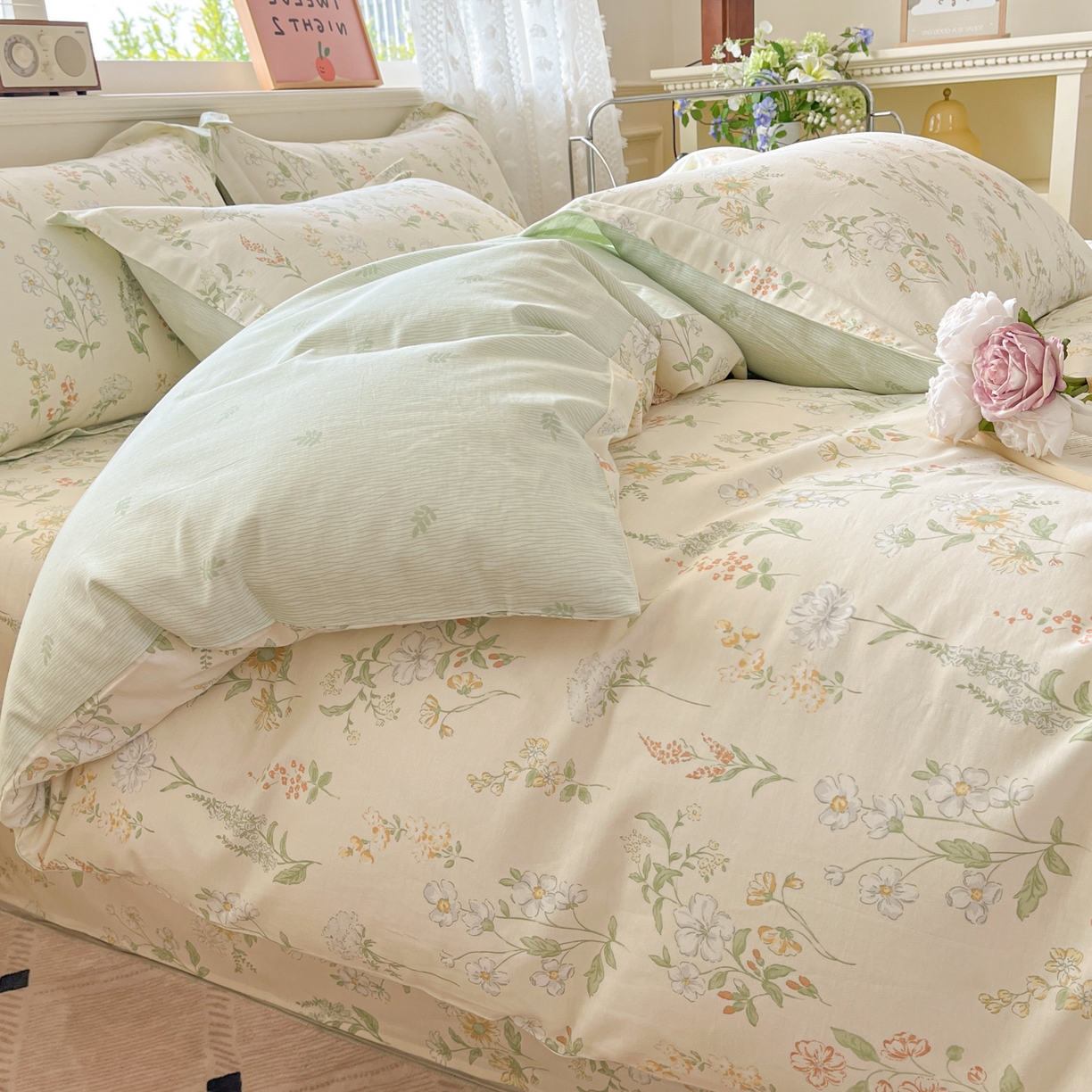 91家纺网 家纺一手货源 找家纺 花梦欣 2025新款全棉印花单品系列-四件套 暖樱之舞