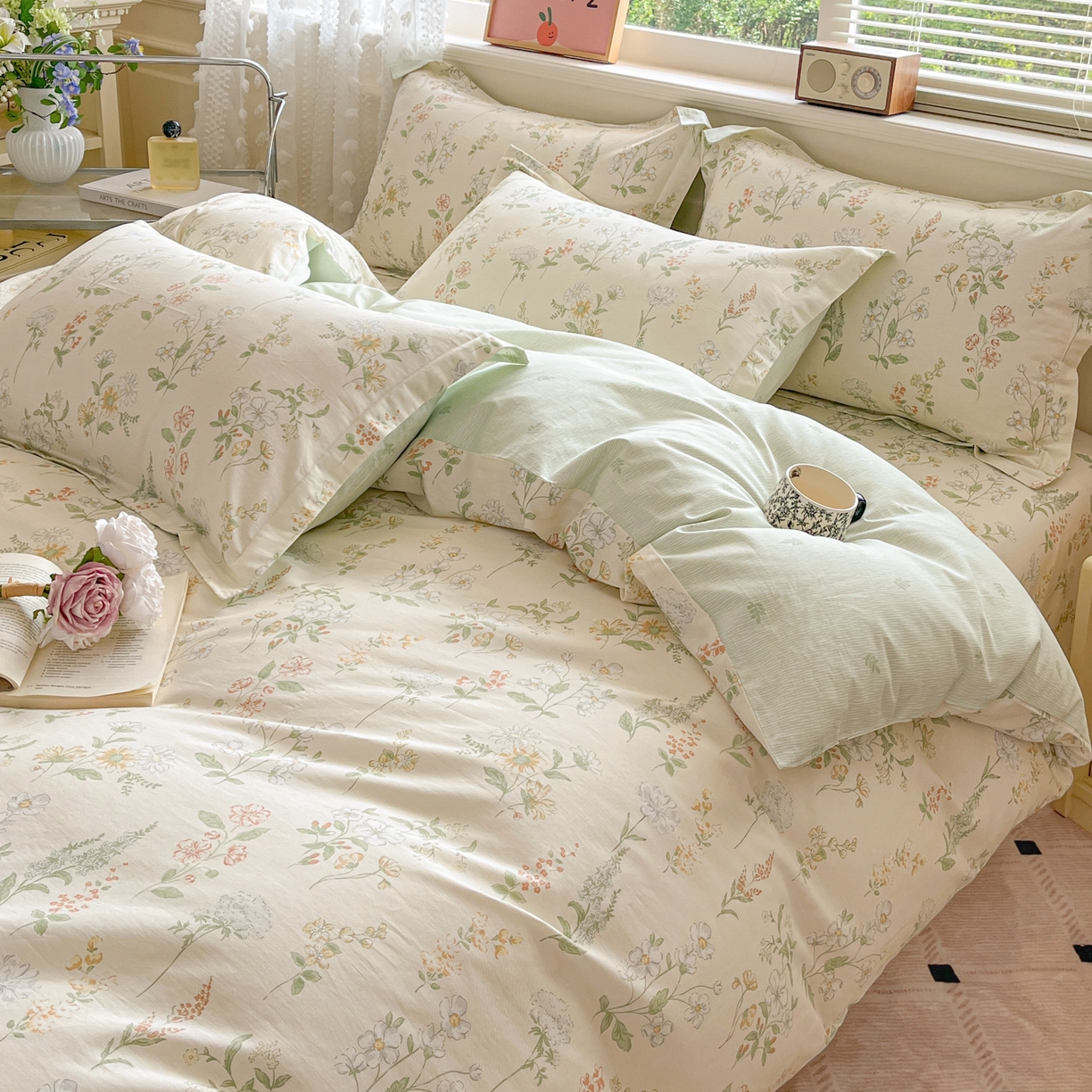 91家纺网 家纺一手货源 找家纺 花梦欣 2025新款全棉印花单品系列-四件套 暖樱之舞