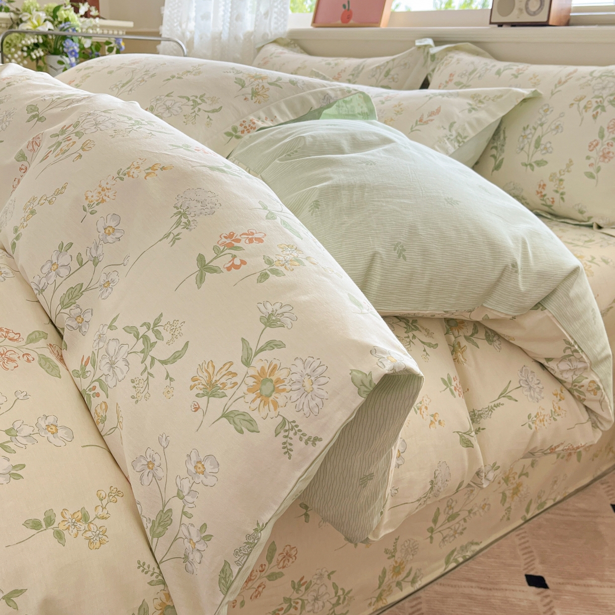 91家纺网 家纺一手货源 找家纺 花梦欣 2025新款全棉印花单品系列-四件套 暖樱之舞