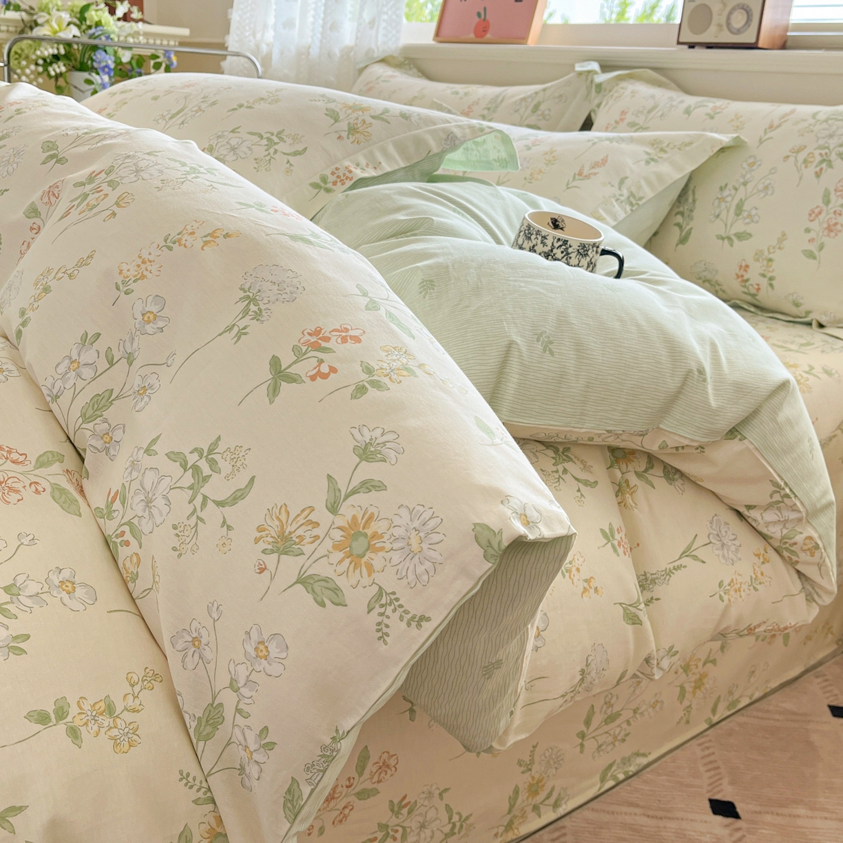 91家纺网 家纺一手货源 找家纺 花梦欣 2025新款全棉印花单品系列-四件套 暖樱之舞